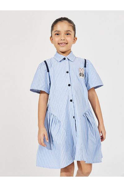 Styli Striped Shirt Dress with Bunny Patch Detail