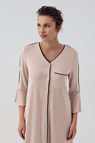 Artış Κοντό ελαστικό παχύρρευστο νυχτικό εγκυμοσύνης με κουμπιά τριών τετάρτων