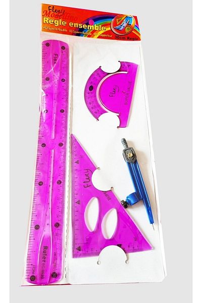 Modellino Flexy Ruler Set Flexible Unbreakable 4 Pieces 30cm with Ruler and Jibs - Purple