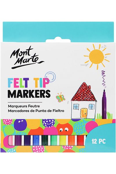 Mont Marte Set of 12 Basic Colored Felt Tip Pens for mm Kids