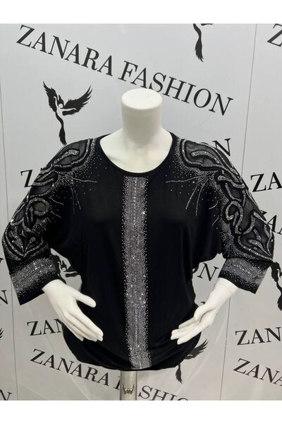 Lolfix Bluză de damă cu umeri din piatră și dantelă