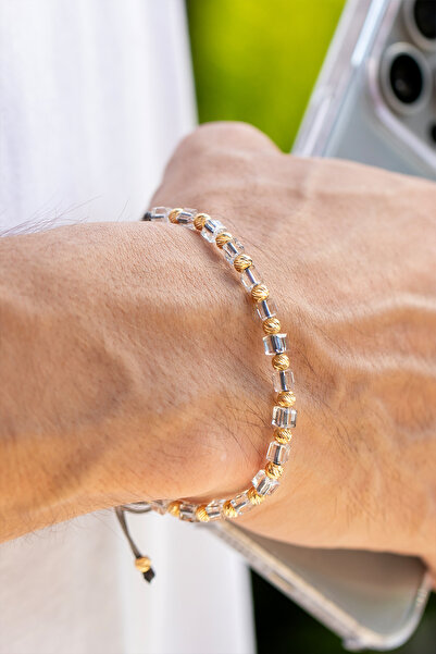 Cenova Jewelry 14 Ayar Altın Dorika Detaylı Kübik Bileklik