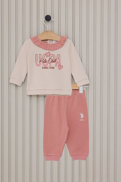 U.S. Polo Assn. Baby Girl Cream 2-Piece Baby Set