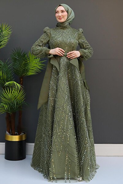 GİZ AGİYİM Selver Tesettür Abiye Haki