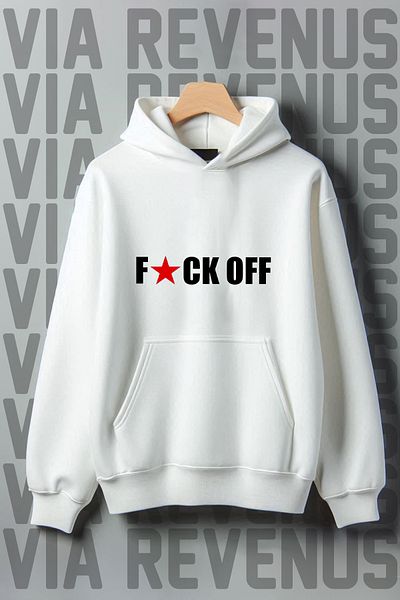 Vordevia F*ck Off Printed - Kangaroo Pocket Hooded Oversize Sweatshirt 3 Thread Raster