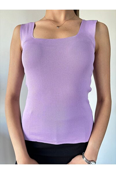 CİDDE Πλεκτό τετράγωνο λαιμό Γυναικεία μπλούζα εσώρουχο - λουράκι πλεκτό