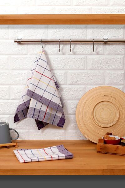 kozavitrin قطعتين من قماش تجفيف المطبخ ذو المربعات الكبيرة من القطن الأرجواني...