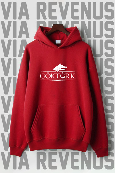 Vordevia Göktürk Printed Kangaroo Pocket 3 Thread Ş Fleece-Lined O Oversized Wide Fit K Hooded Sweatshirt