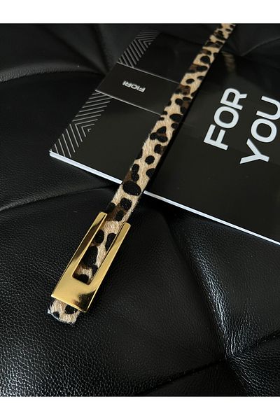 Fiori Curea subțire cu imprimeu leopard cu cataramă aurie pentru femei - pentru haină, cămașă și rochie