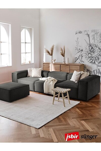 Mobilya Depom Mode Soft Köşe Koltuk Takımı 4 Modül Koyu Antrasit Keten Kumaş ...
