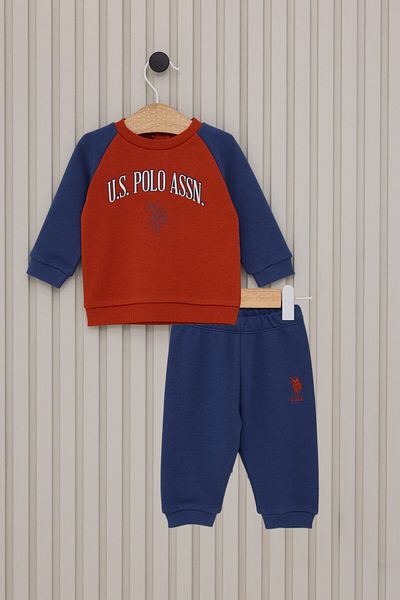 U.S. Polo Assn. طقم بيبي بوي برتقالي مكون من قطعتين