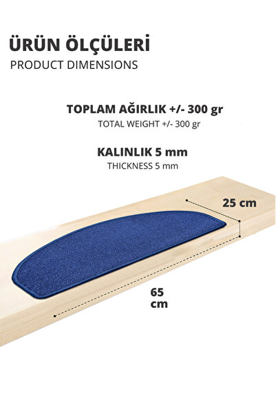 Stepmat Yarım Ay Bukle Halıdan Ekonomik Basamak Ve Merdiven Paspası 16'lı - Lacivert