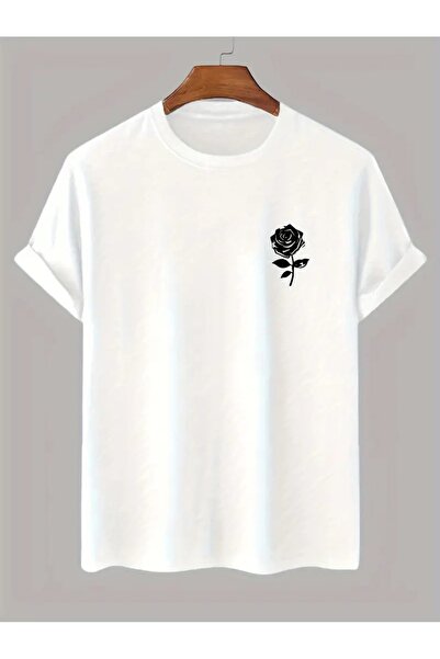 PALPİTO تي شيرت أبيض روز مطبوع للجنسين مقاس كبير