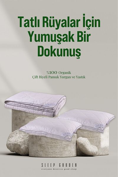 Sleep Garden Double Elite Cotton Comforter and Pillow Set - 1 Piping, 2 Jute Linen Bags