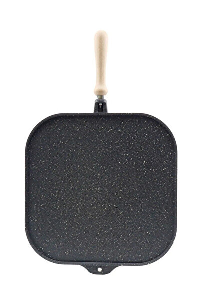 COOKCASE Çift Taraflı 36 Cm Kare Çift Yönlü Granit Izgara Gözleme Tavası Gri
