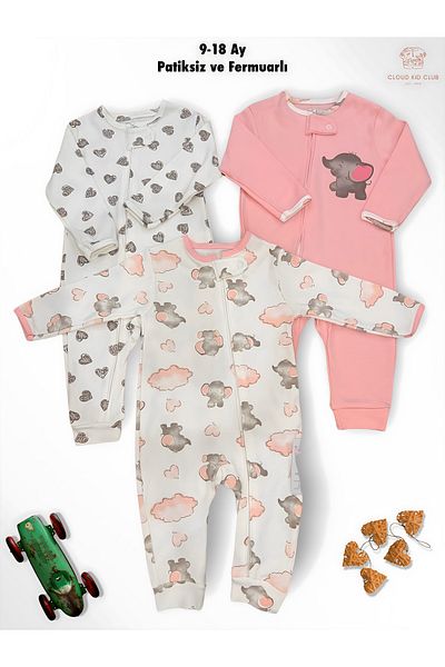 cloudkidclub 0-18 Months Baby Rompers - 100% Natural Cotton, Set of 3, Unisex