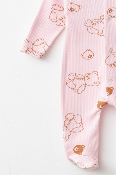 Beniizle Unisex Teddy Bear Patterned Snap Booties Jumpsuit