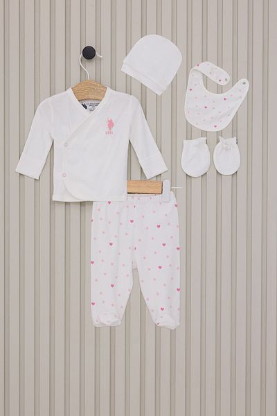 U.S. Polo Assn. Baby Girl White 5-Piece Hospital Release