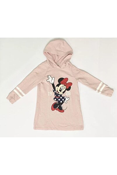 Sparrow Laurel Kız Çocuk Somon Rengi Minnie Mouse Baskılı Kapüşonlu Elbise,sw...