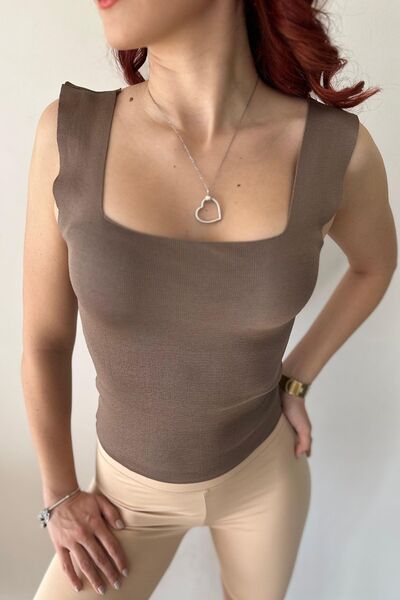 CİDDE Γυναικεία πλεκτή μπλούζα με τετράγωνο λαιμό με λουράκι