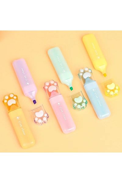 Kawaii Paw Pastel 6-Piece Highlighter Set