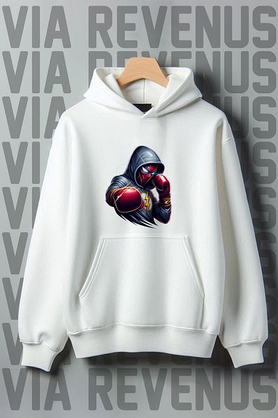 Vordevia Flash Boxing Printed - 3 Thread Kangaroo Pocket Oversize Hooded Sweatshirt