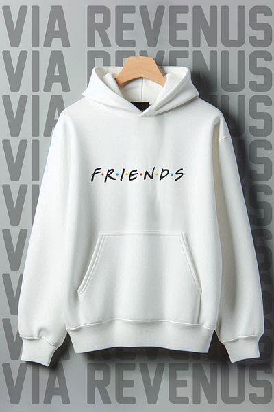 Vordevia Friends Printed Oversize Hooded Sweatshirt - Kangaroo Pocket, 3 Thread Raster