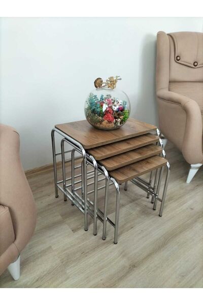 EVKO MOBİLYA Buket Sehpa, 4'lü Zigon Sehpa, Servis Sehpası, Iç Içe Geçen Sehp...