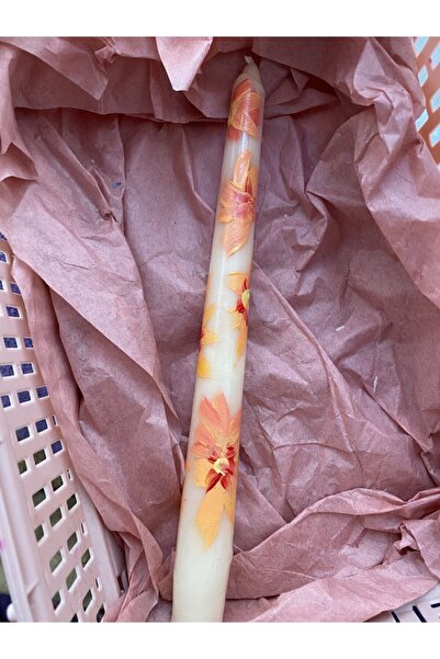 Genel Markalar Tekli Beyaz Üstü Turuncu Çiçekli Şamdan Mumu