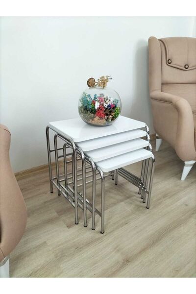 EVKO MOBİLYA Buket Sehpa, 4'lü Zigon Sehpa, Servis Sehpası, Iç Içe Geçen Sehp...