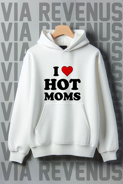 Vordevia I Love Hot Moms - Kangaroo Pocket Pattern, 3 Thread Raster, Oversize Hooded Sweatshirt