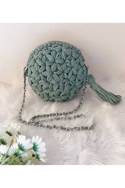 KRİSTAL ÖRGÜM Çiçek Desenli Makaron Model El Örgüsü Çanta