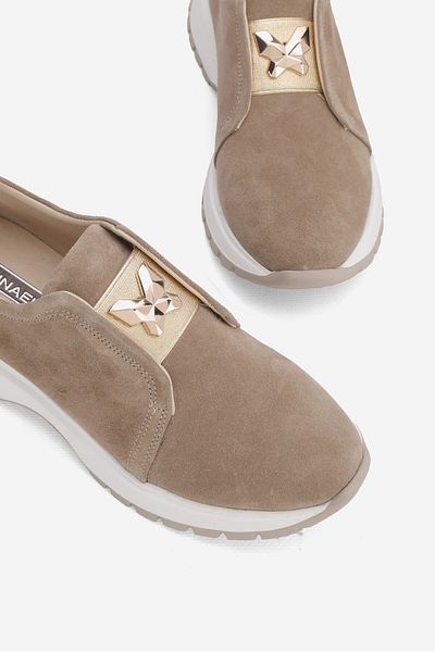 TUNAELLİ Women's Mink Suede Genuine Natural Leather Buckle Sneaker Casual Shoes