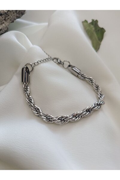 Luna Jewelry نموذج حبل فضي للرجال 316L - سوار سلسلة ملتوي