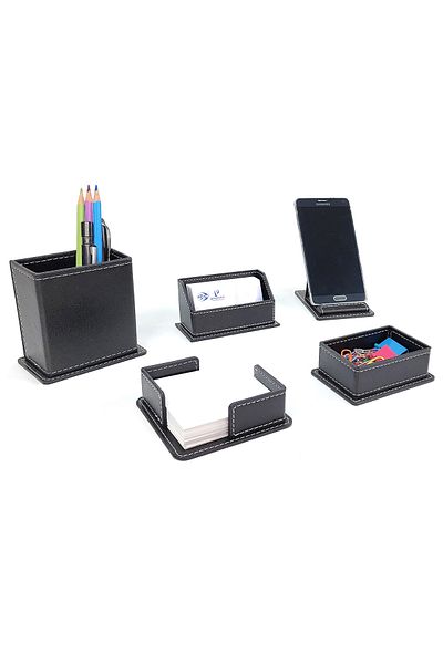 prozenis Pr3705 Model 5 Piece Black Leather Office Table Set
