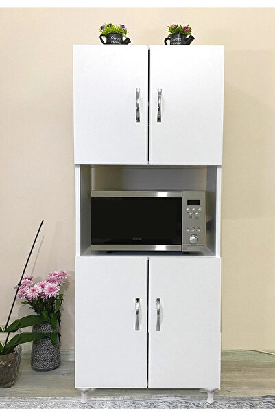 Bygolden 4 Kapaklı Orta Bölmeli 4 Kapılı Çok Amaçlı Beyaz Mikrodalga Mini Fırın Mutfak Dolabı