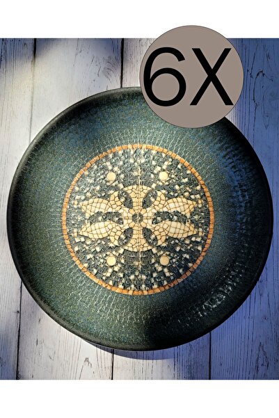 Bonna Porselen Mezopotamya Mozaik Antrasit 16cm Hygge Düz Tabak 6'lı Takım S-mt-mzpmahyg16dz