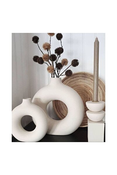 AYDINEV Bohem Beyaz Halka Vazo 2’li