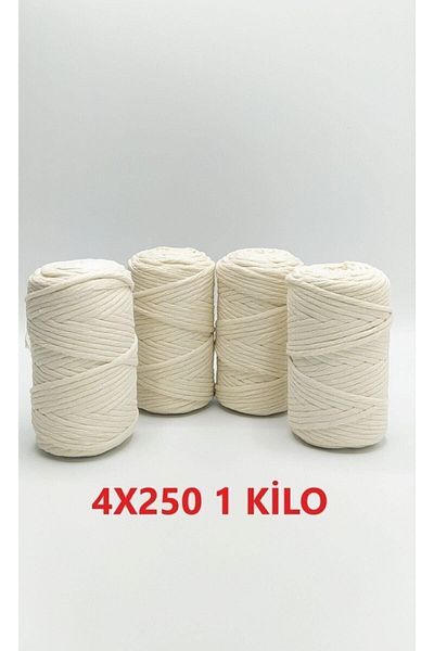 NLUX Εκρού 1 Kg Macrame Crawling Rope Cotton 3,0 / 3,5 Mm 4x250 gr
