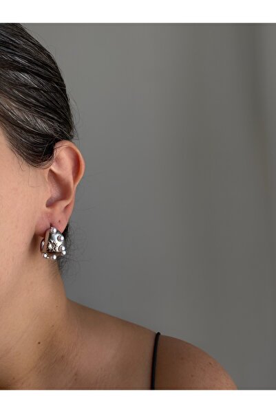 Owentis Çelik Silver Vintage Model Incili Bound Küpe -kararma Yapmaz-