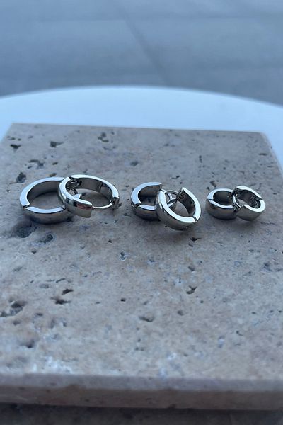 Jaida Moda Set of 6 Unisex Silver Oval Steel Hoop Earrings