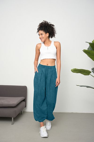 ESPİNA Pantaloni Shalwar pentru femei Cupra Fabric - cu buzunare și drapaj