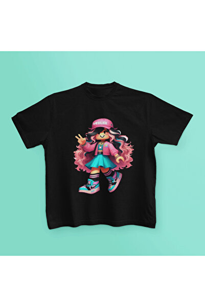 MAGORS Roblox Girl - Tricou pentru copii cu mânecă scurtă din bumbac imprimat