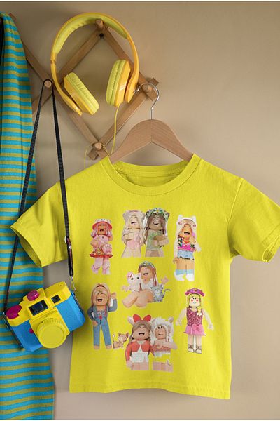 MAGORS Tricou pentru copii unisex din bumbac cu mânecă scurtă cu imprimeu Roblox - decolteu