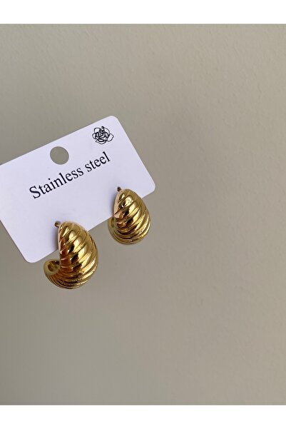 Owentis Çelik Gold Vintage Bold Model Croissant Küpe -kararma Yapmaz-