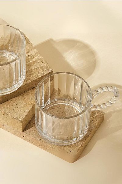 FORSEİ LUCA 1 Piece Glass Beaded Cup with Handle - Hot and Cold Soft Drink for Tea and Coffee