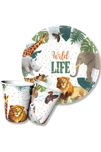turkuaz parti 8-PIECE SAFARI WILD THEMA CARDON PLATE AND CUP SET