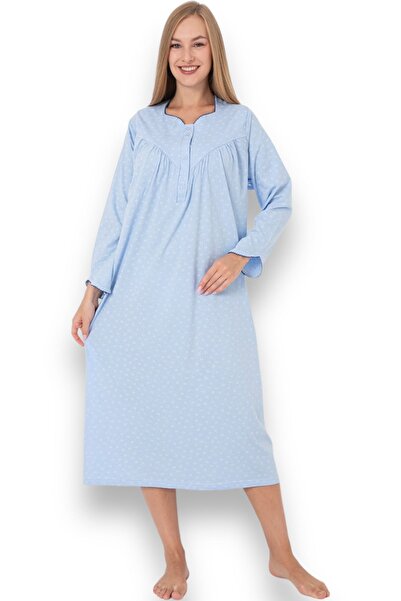Nitesheys Uzun Kollu %100 Pamuk Penye Atınç Büyük Beden Anne Gecelik, Hastahane, Hamile ve Lohusa Geceliği