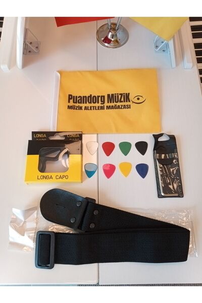 PUANDORG Gitar Askısı SİYAH SET Kaliteli (+ Pena Seti + Gitar kaposu + Gitar ...