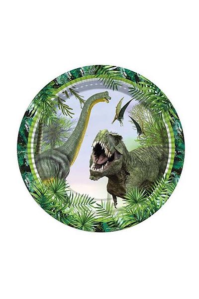 turkuaz parti 8-PIECE JURASSIC-DINAZOR THEMA CARDON PLATE AND CUP SET